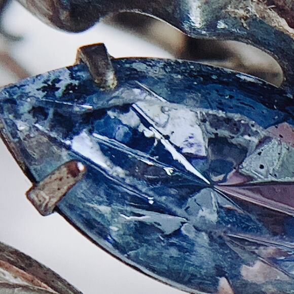 Vintage Mid Century Silver Tone Blue Rhinestone Floral Circle Brooch 1950s Pin - Picture 12 of 15